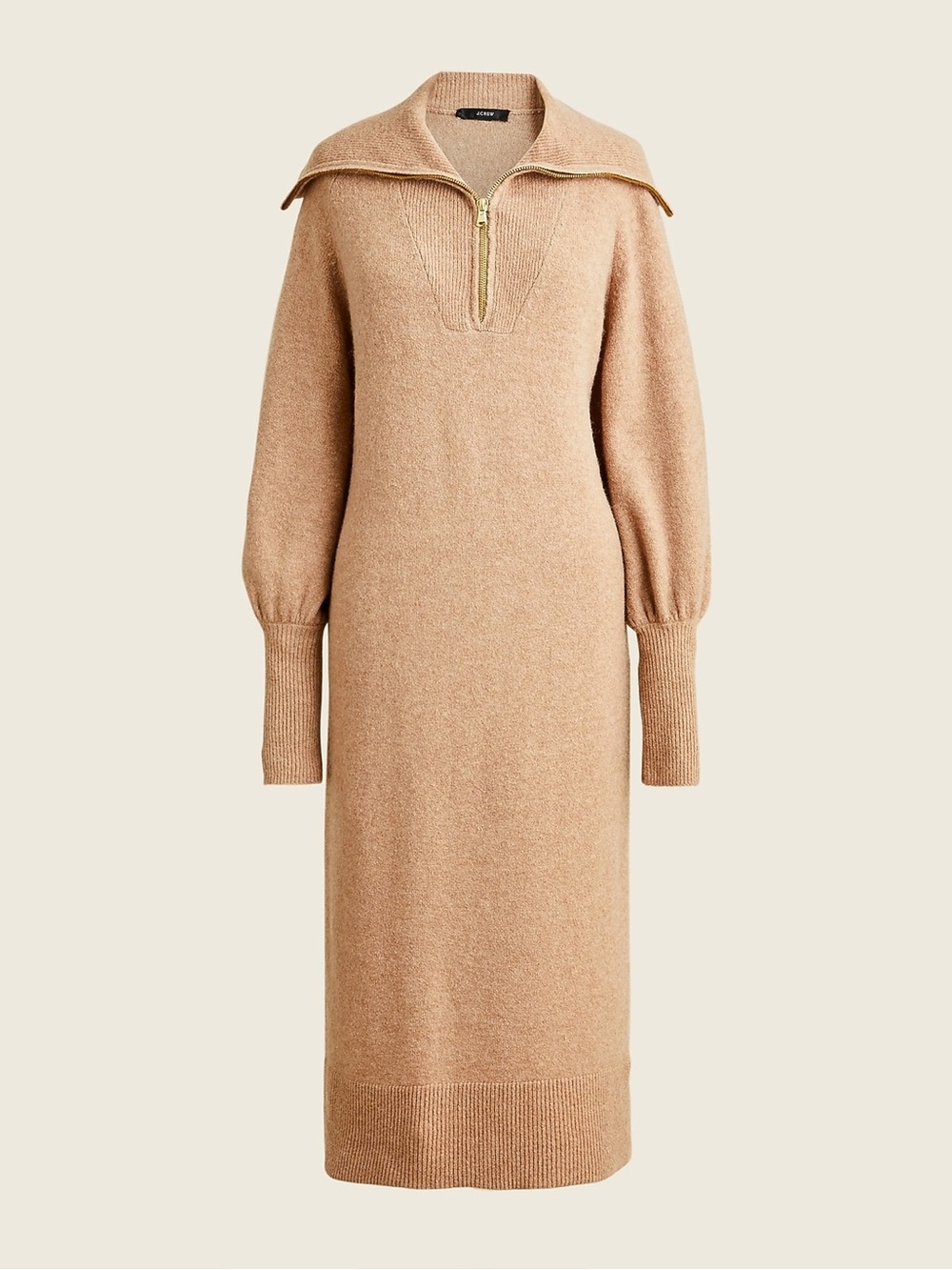 J Crew Zip-Front Wool-Alpaca Sweater Dress in Tan